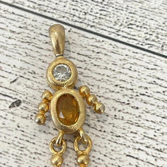 Vintage VTG Gold Tone Boy Birthstone Pendant Citrine November Stone Rhinestone - Picture 3 of 6